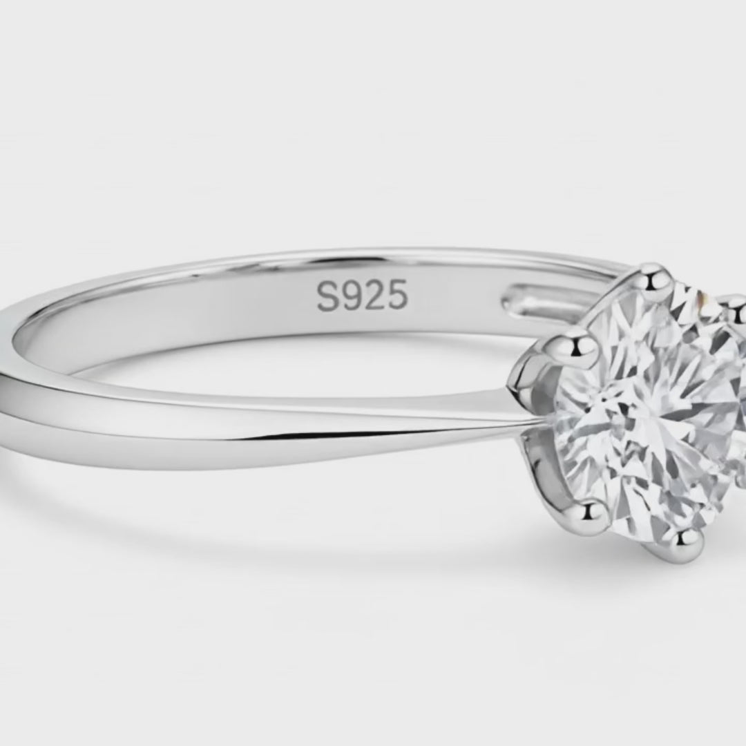 Anel Solitário Moissanite Amor Verdadeiro  Prata 925 com Certificado GRA - Yuna Joias