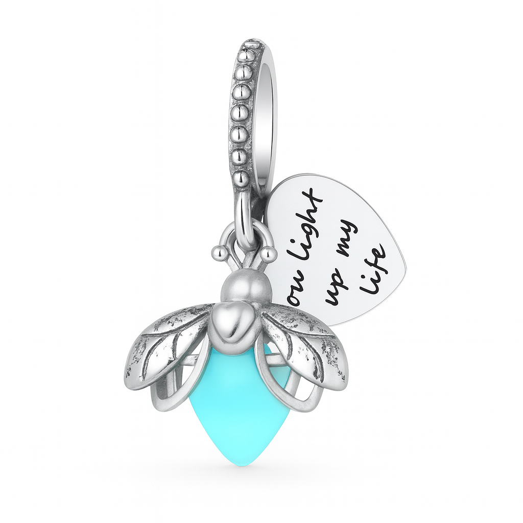 Pulseira Berloque de Prata 925 Coração + Berloque Vagalume e Berloque de Segurança – Yuna Joias - Yuna Joias