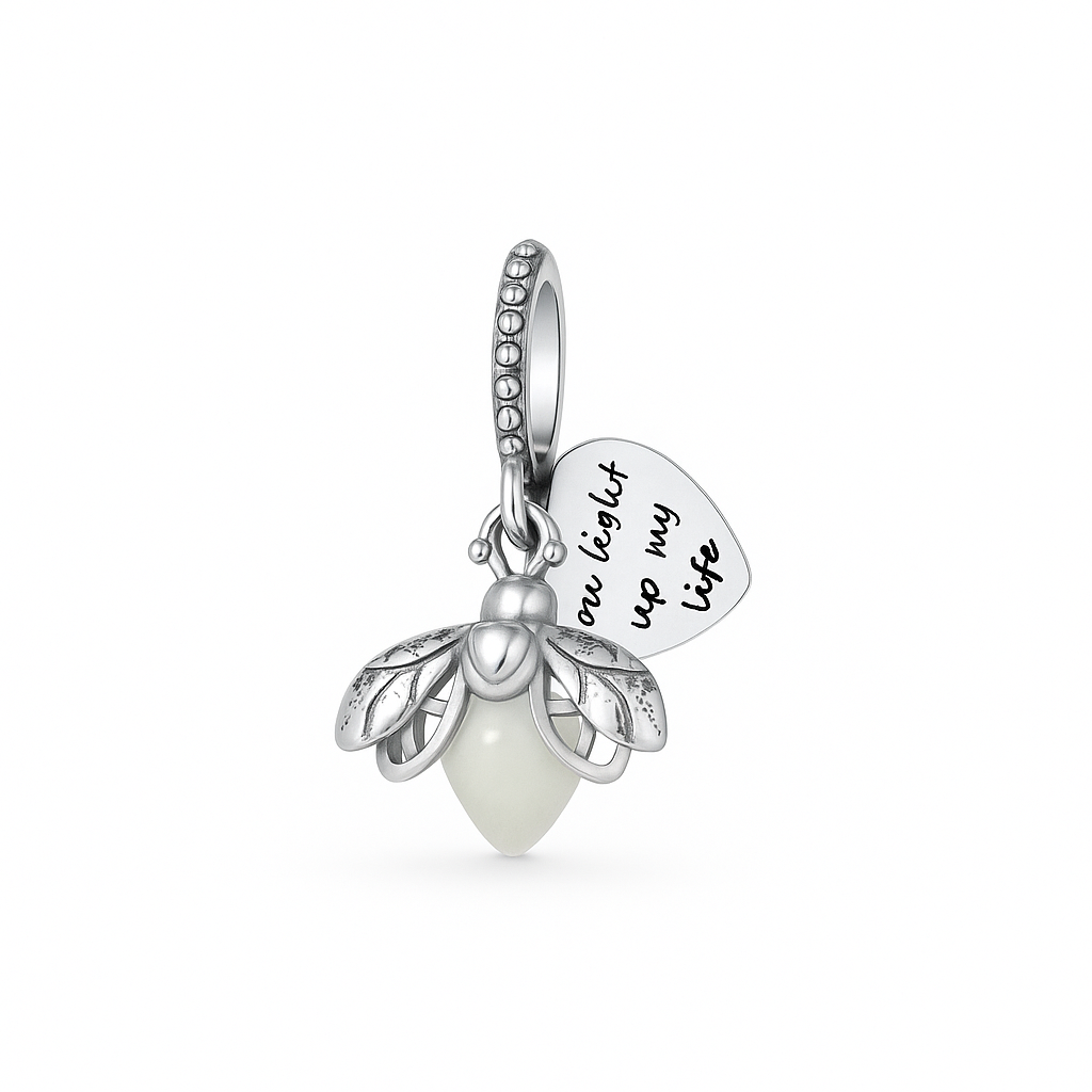 Pulseira Berloque de Prata 925 Coração + Berloque Vagalume e Berloque de Segurança – Yuna Joias - Yuna Joias