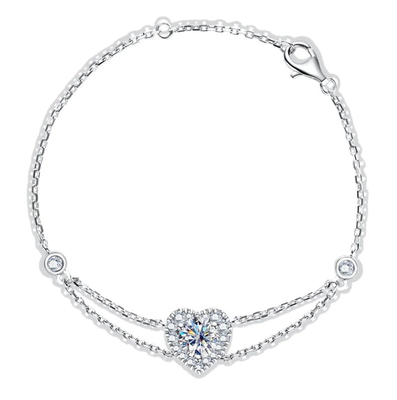 Pulseira com Moissanite em Prata 925 Formato de Coração - Yuna Joias - Yuna Joias
