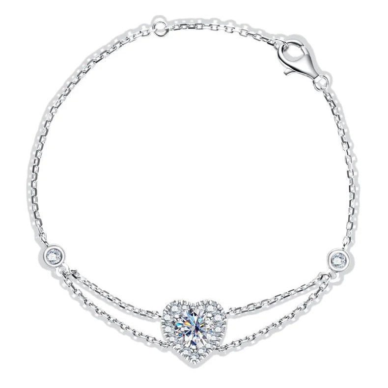 Pulseira com Moissanite em Prata 925 Formato de Coração - Yuna Joias - Yuna Joias