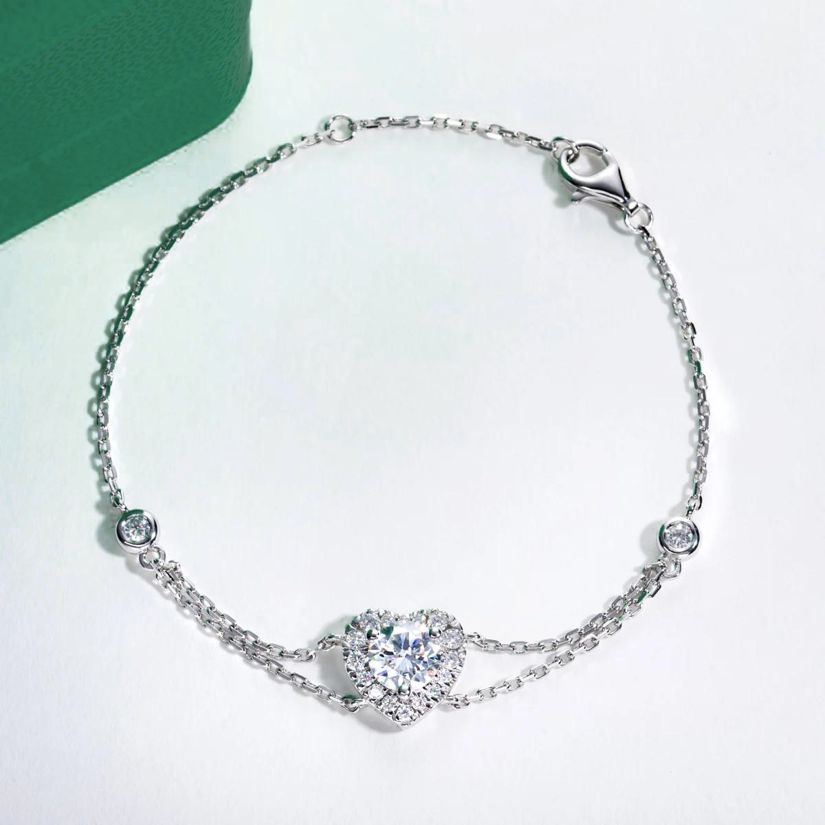 Pulseira com Moissanite em Prata 925 Formato de Coração - Yuna Joias - Yuna Joias