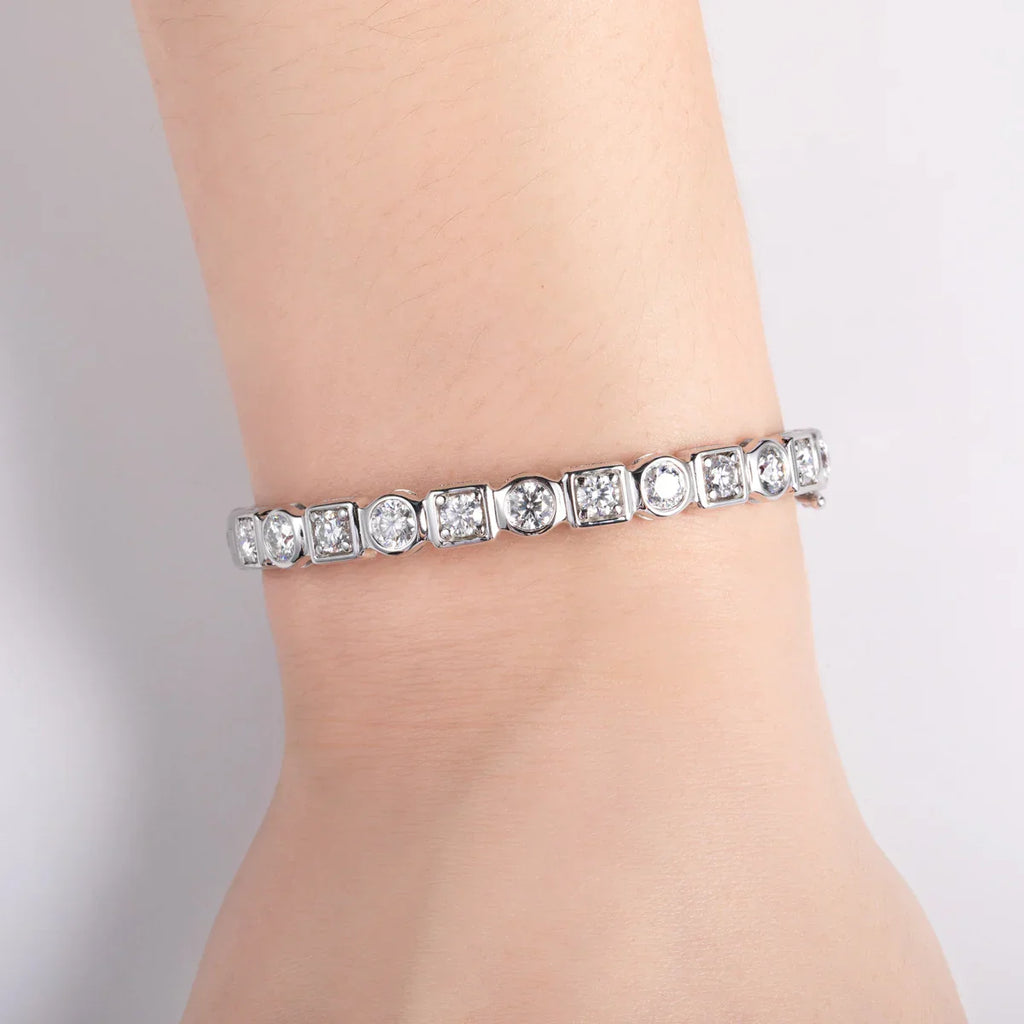 Bracelete Moissanite em Prata 925 com Ródio e Ouro Branco – Yuna Joias - Yuna Joias