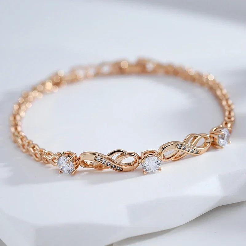 Pulseira de Noiva Luxo em Ouro Rosa com Zircão Natural - Yuna Joias