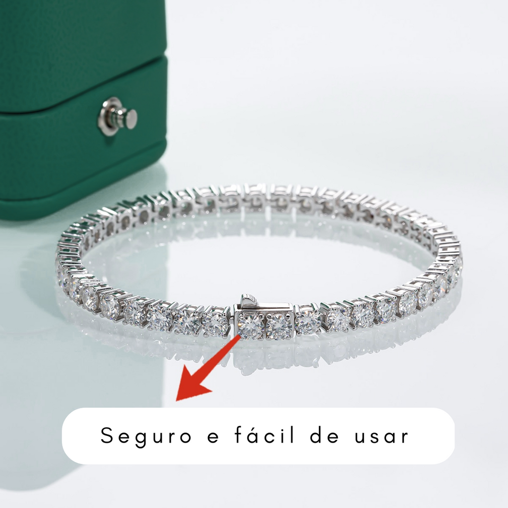 Pulseira Riviera com Moissanites D-VVS1 em Prata 925 com Banho de Ouro 18k - Yuna Joias - Yuna Joias